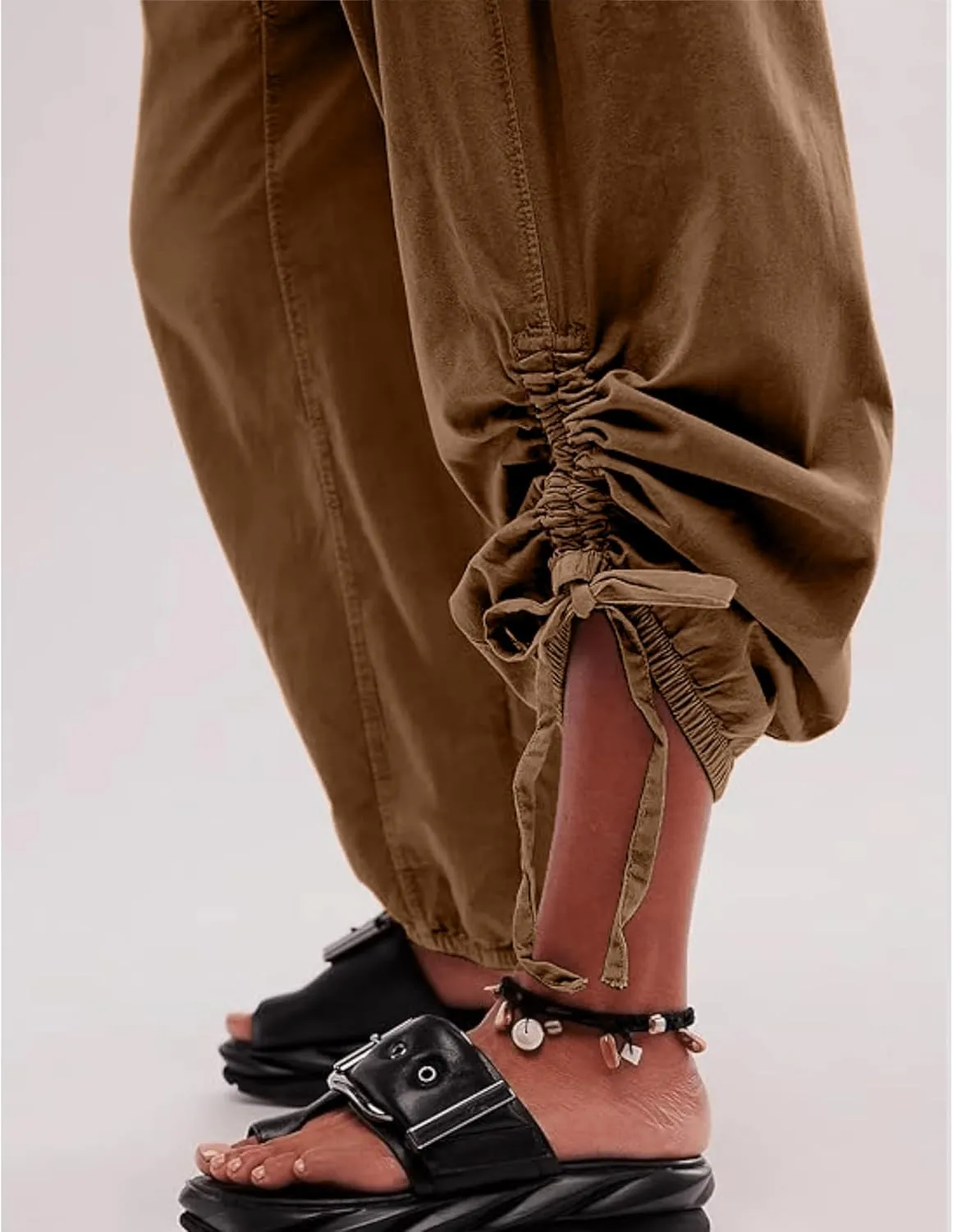 Aimiray Barrel Pants Women Loose Wide Leg Cotton Linen Drawstring Pants Elastic Waist Baggy Flowy Sweatpants with Pockets