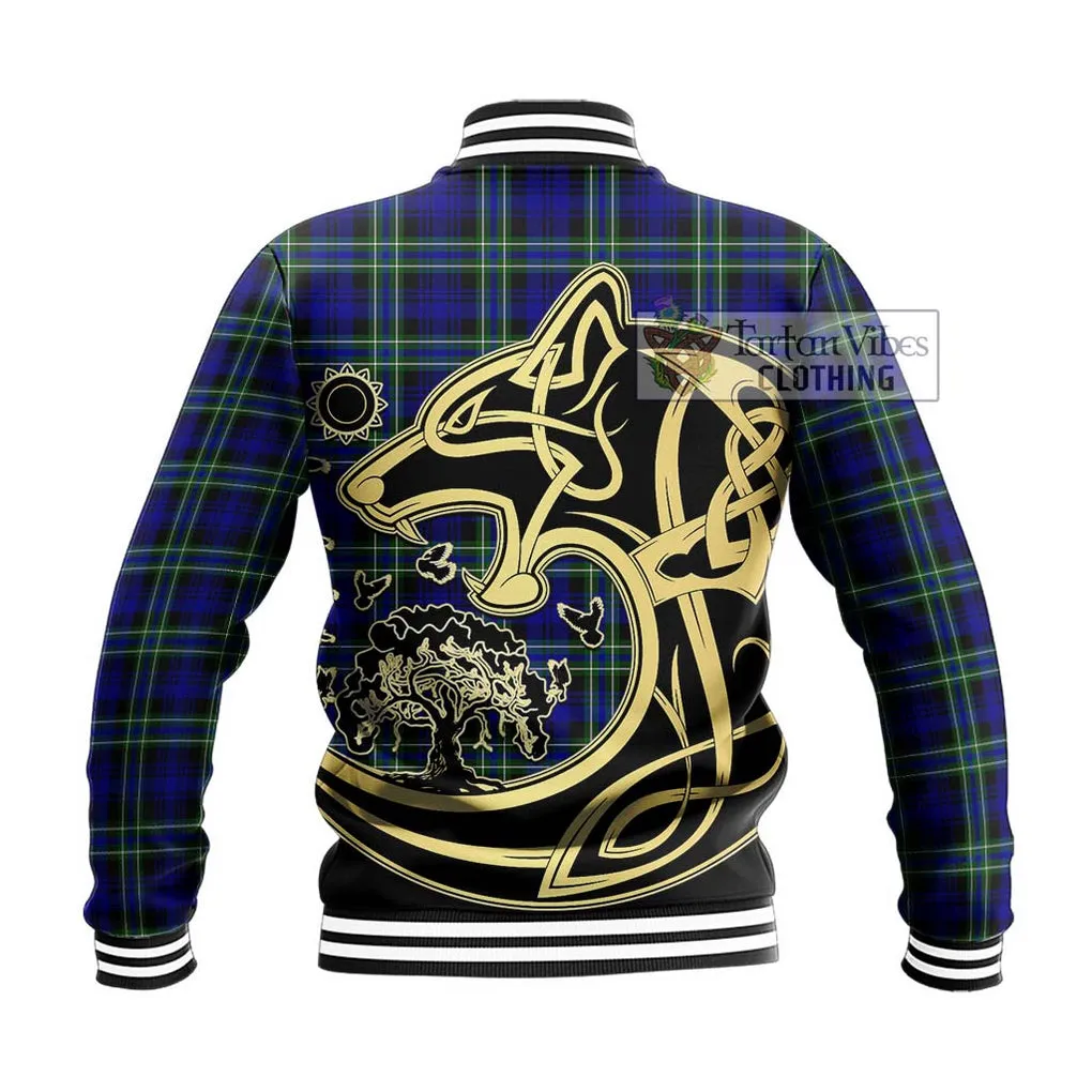 Arbuthnot Modern Tartan Baseball Jacket with Family Crest Celtic Wolf Style