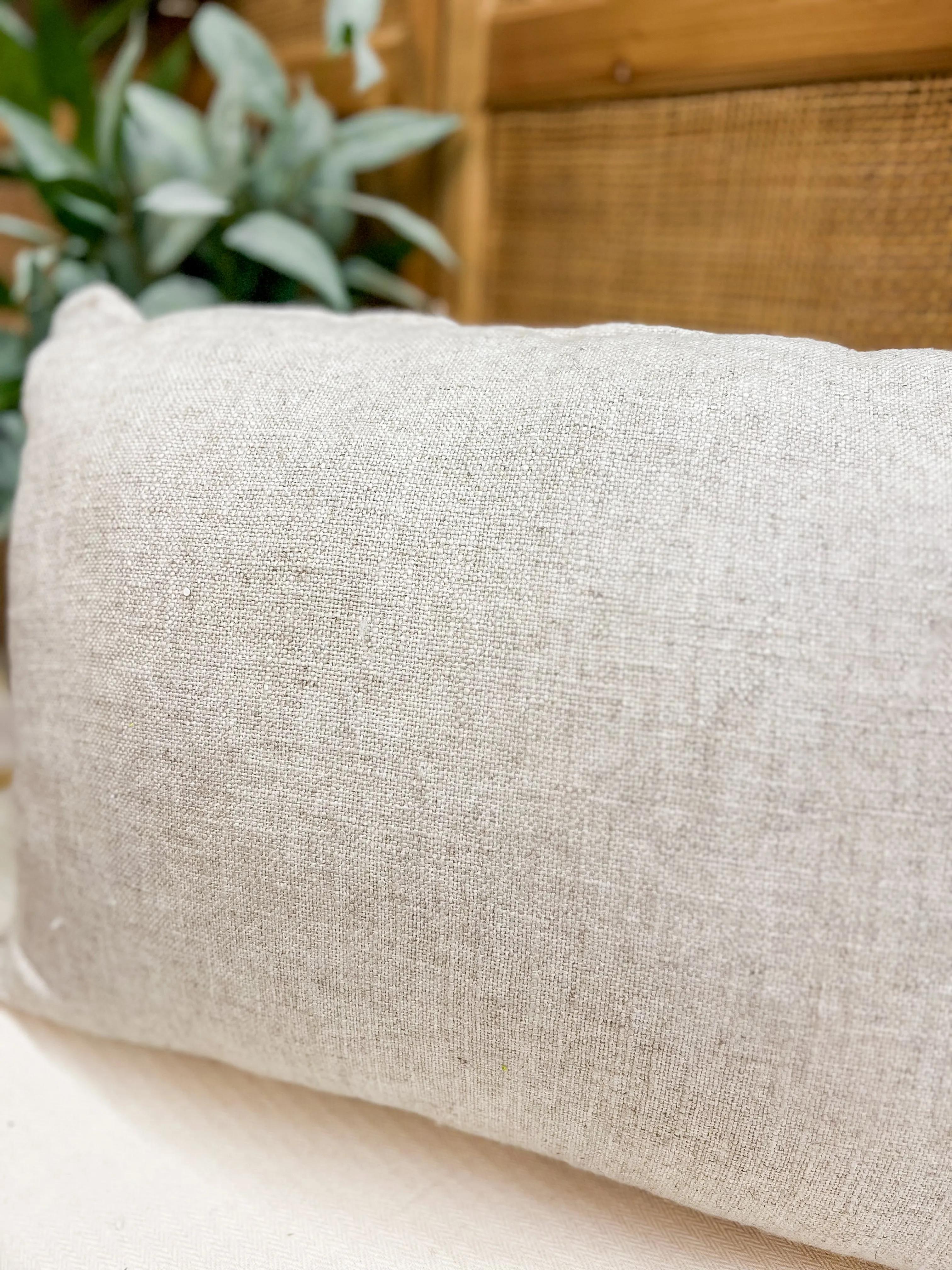 Beige Linen Lumbar Pillow