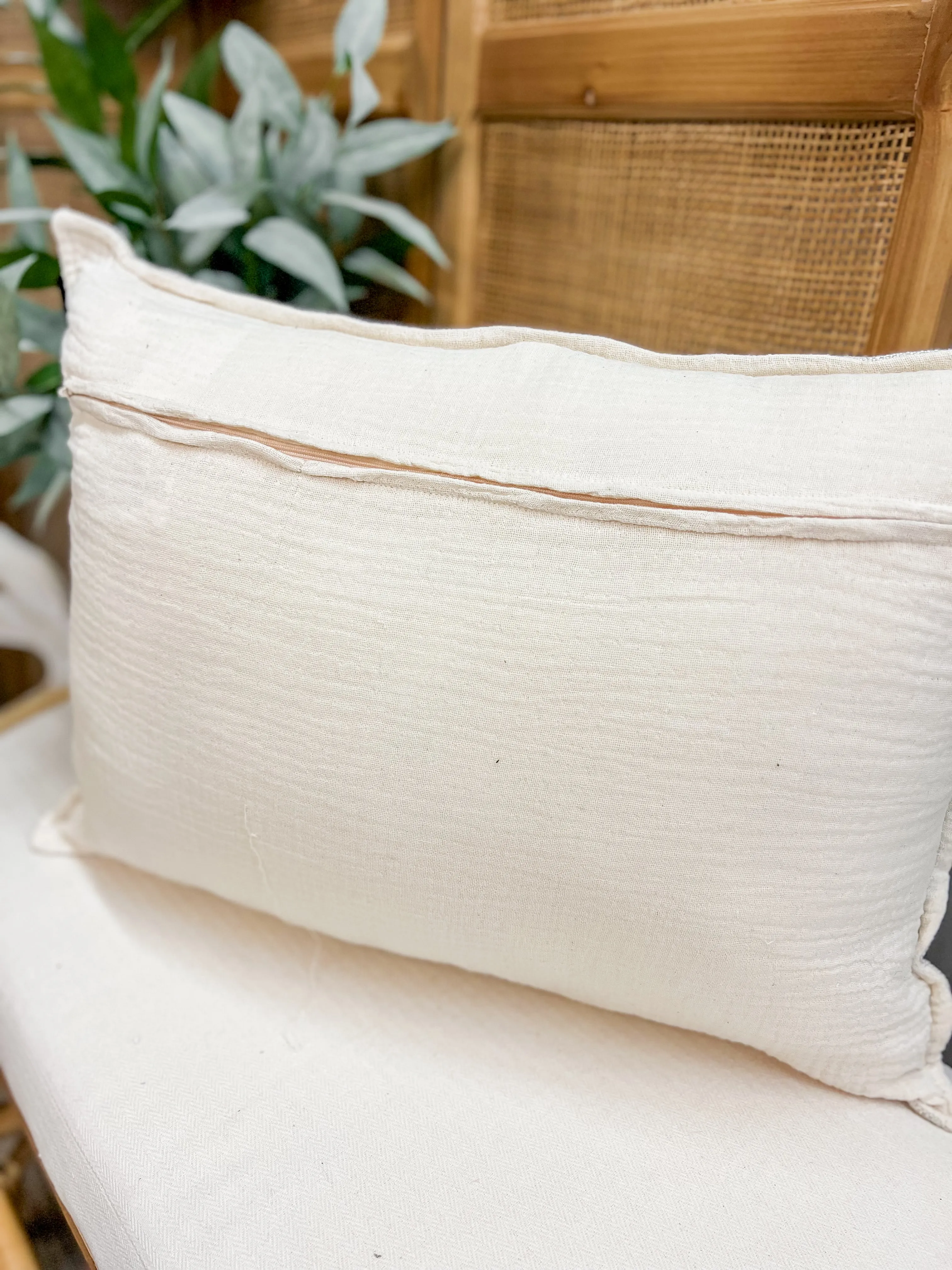 Beige Linen Lumbar Pillow