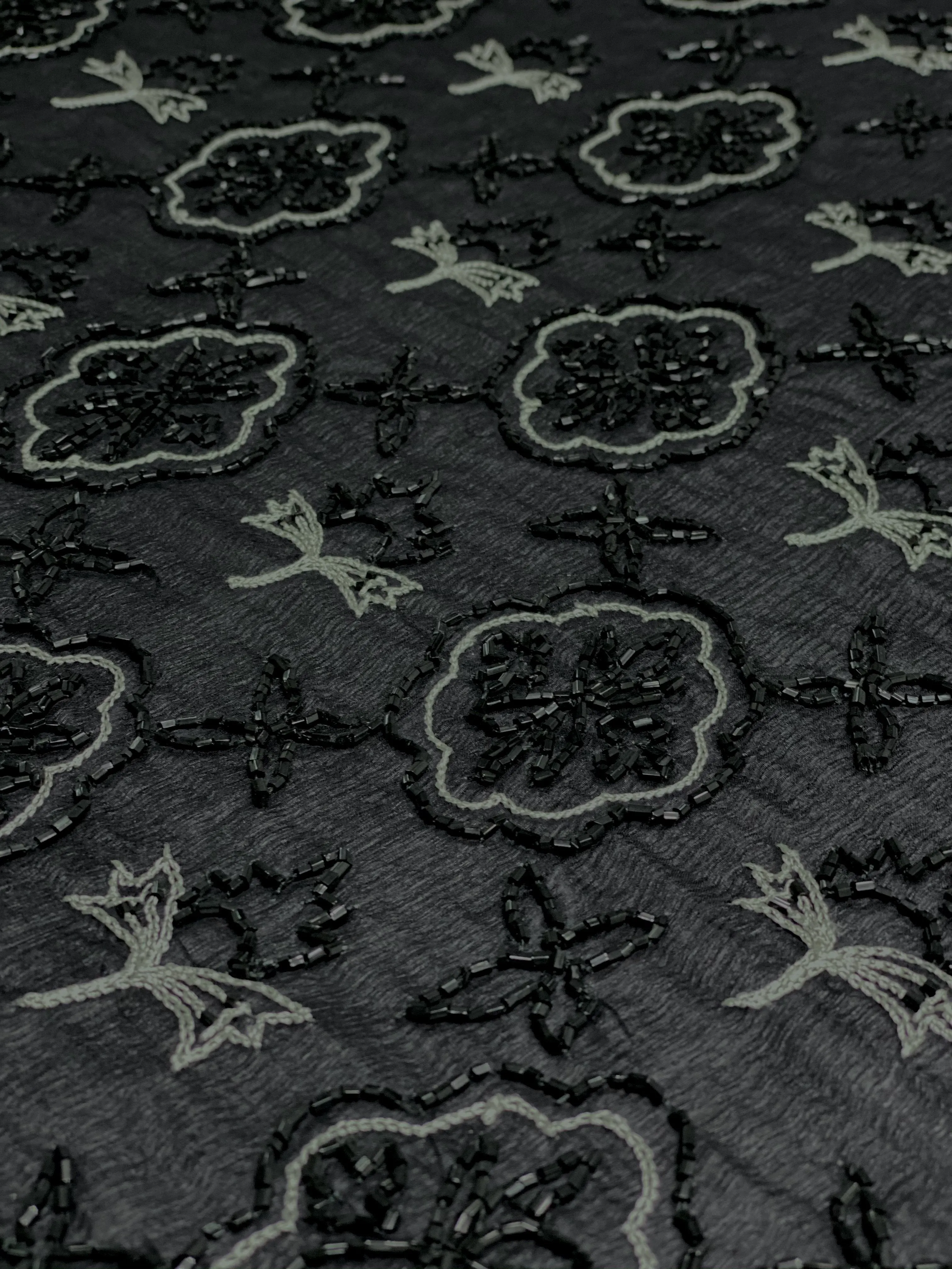 Black Sequin & Beads On Silk Chiffon JEC-130 Fabric