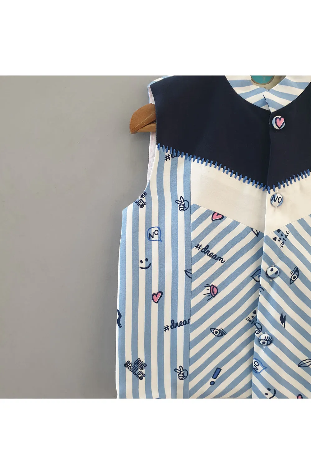 Blue striped printed nehru jacket