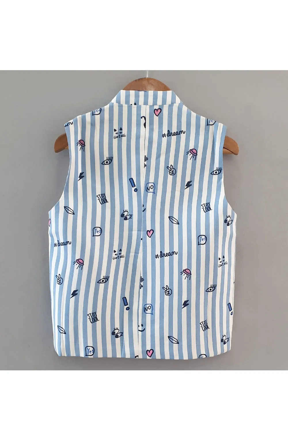 Blue striped printed nehru jacket