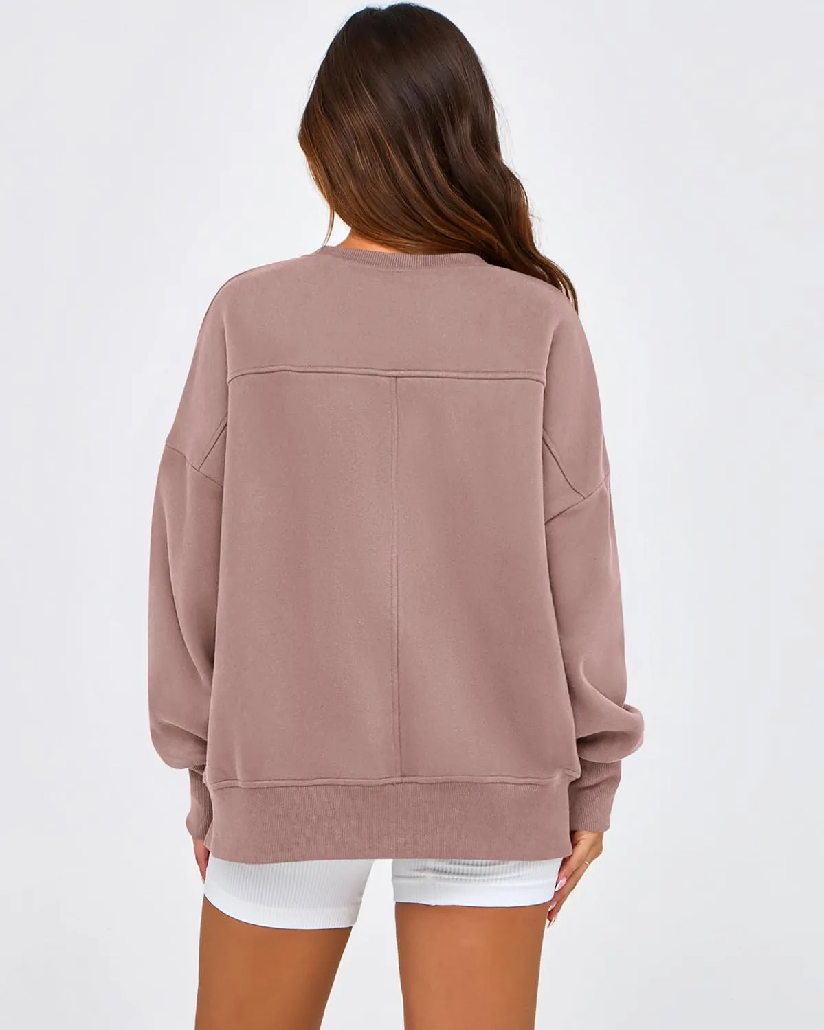 BTFBM Women's Casual Crewneck Sweatshirts 2025 Spring Fall Clothes Long Sleeve Side Slit Workout Fleece Pullover Tops