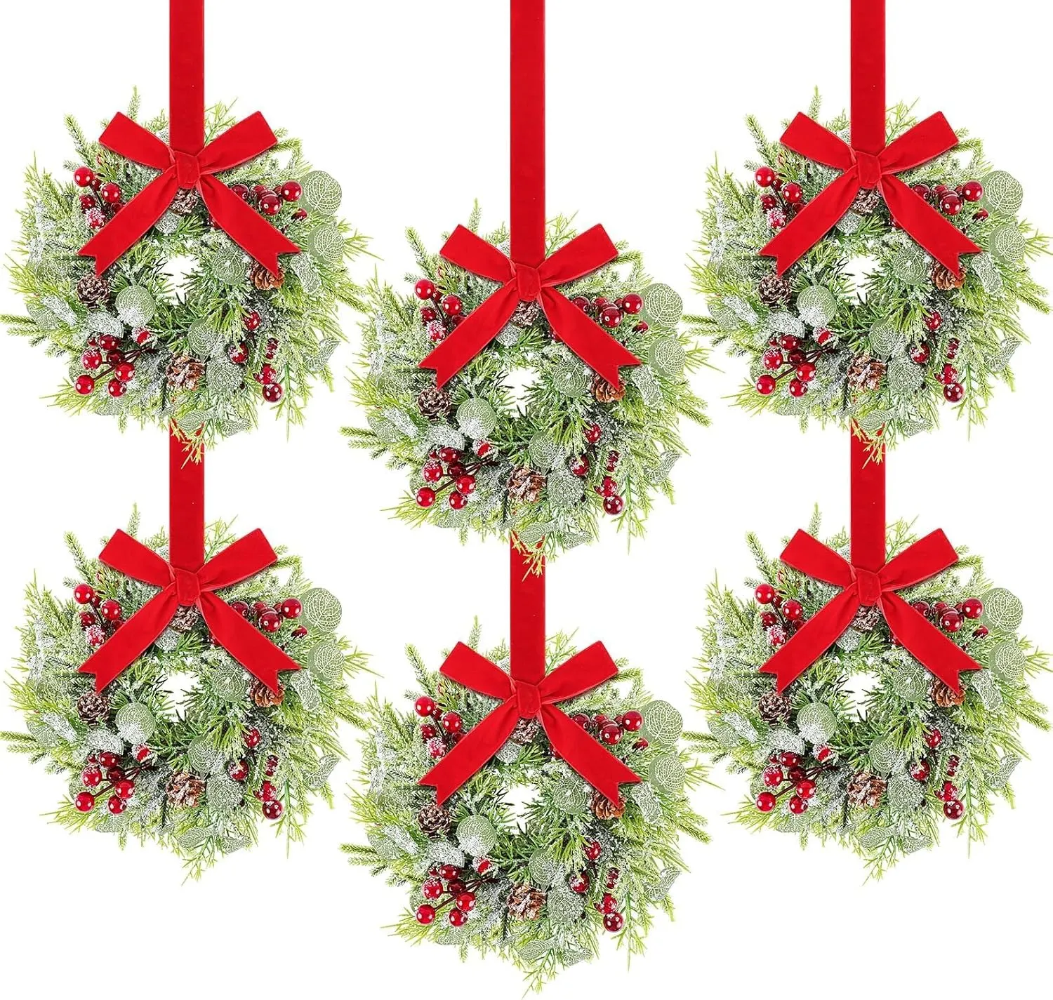 Christmas Wreath Set - Norfolk Pine Garland with Red Berry Ornament and Pinecones