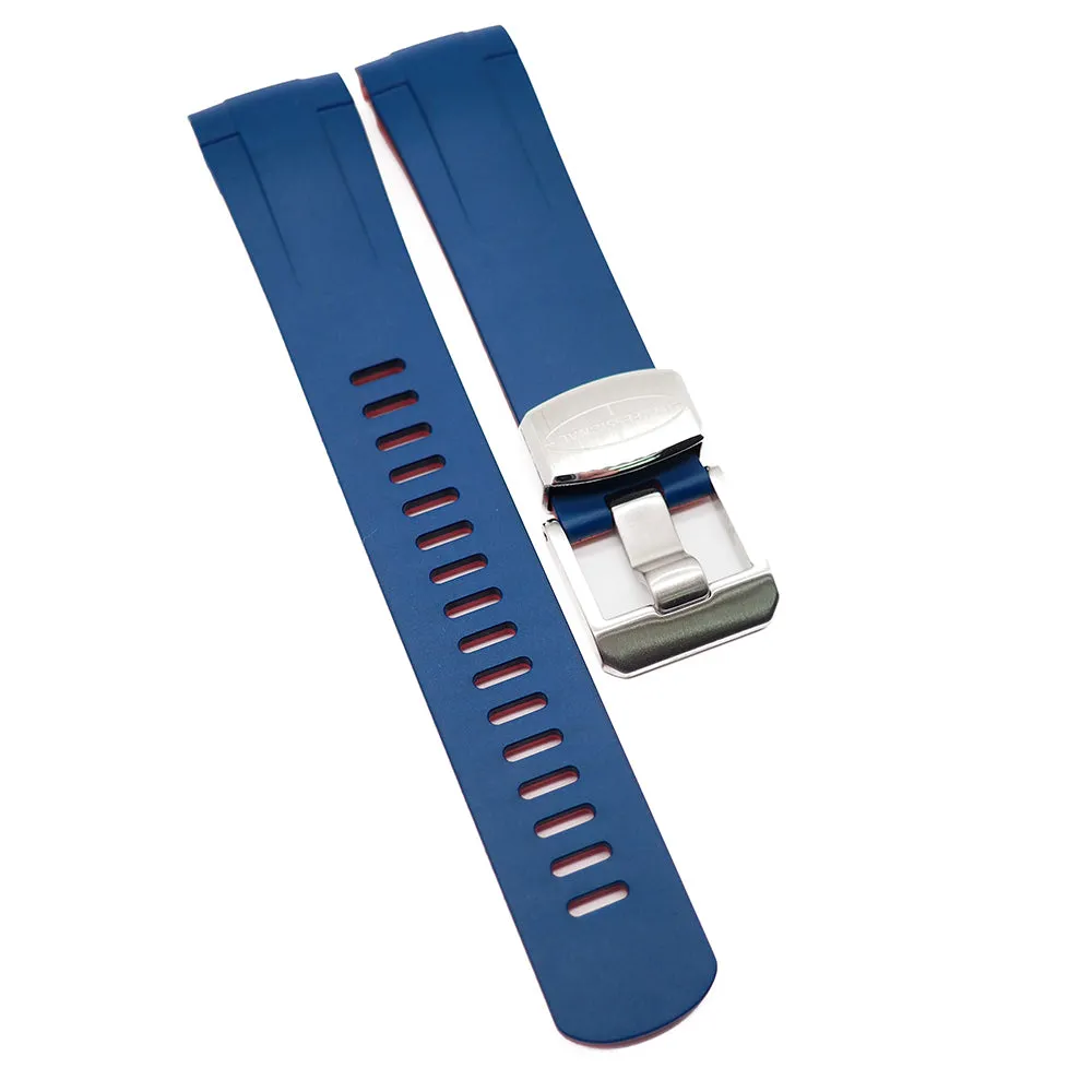 Crafter Blue 22mm Dual Color Royal & Red Curved End Vulcanized Rubber Watch Strap For Tudor Pelagos