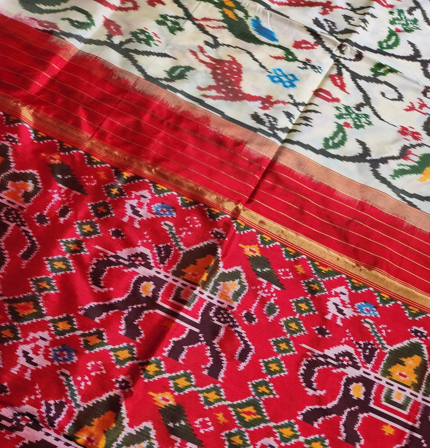DOUBLE IKAT SILK SAREE - JUNGLE BOOK