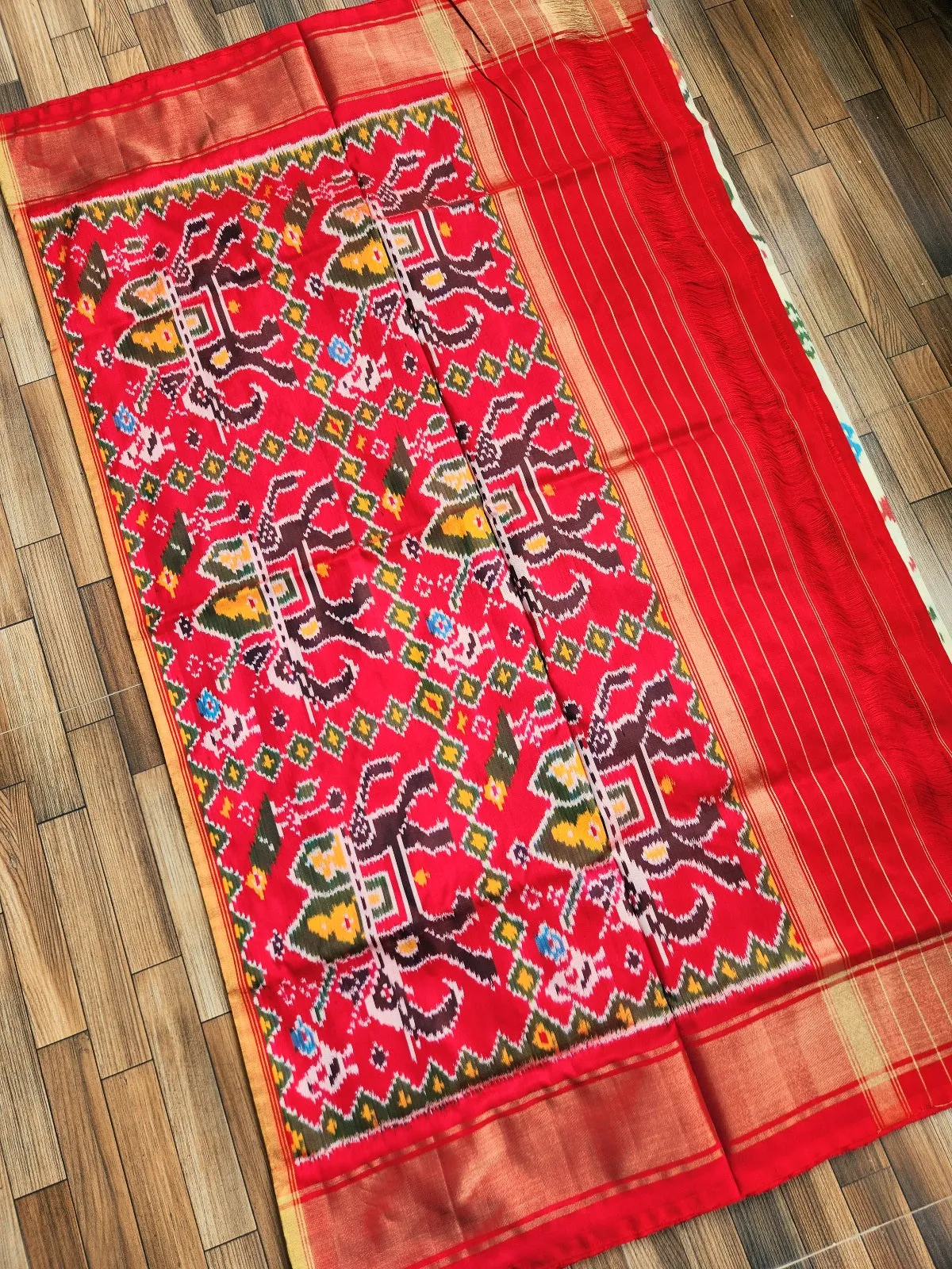 DOUBLE IKAT SILK SAREE - JUNGLE BOOK