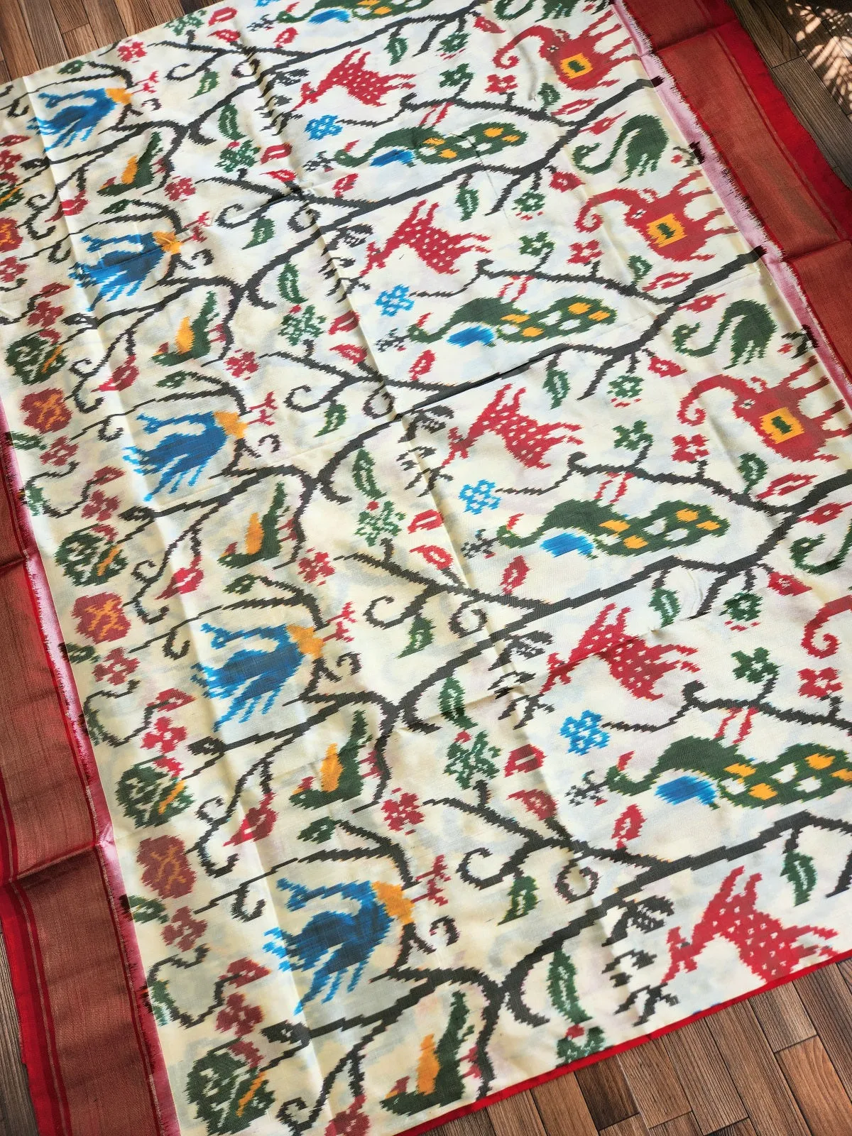 DOUBLE IKAT SILK SAREE - JUNGLE BOOK