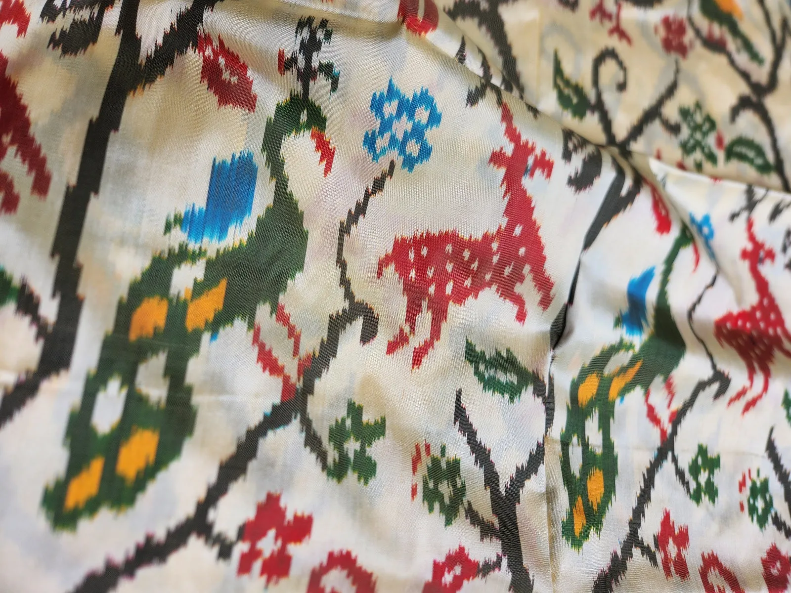 DOUBLE IKAT SILK SAREE - JUNGLE BOOK