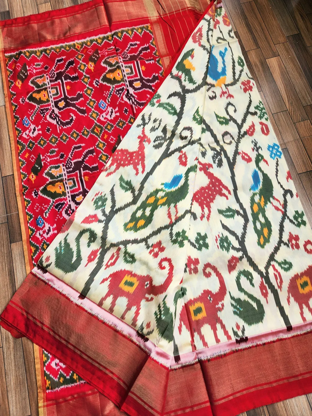 DOUBLE IKAT SILK SAREE - JUNGLE BOOK