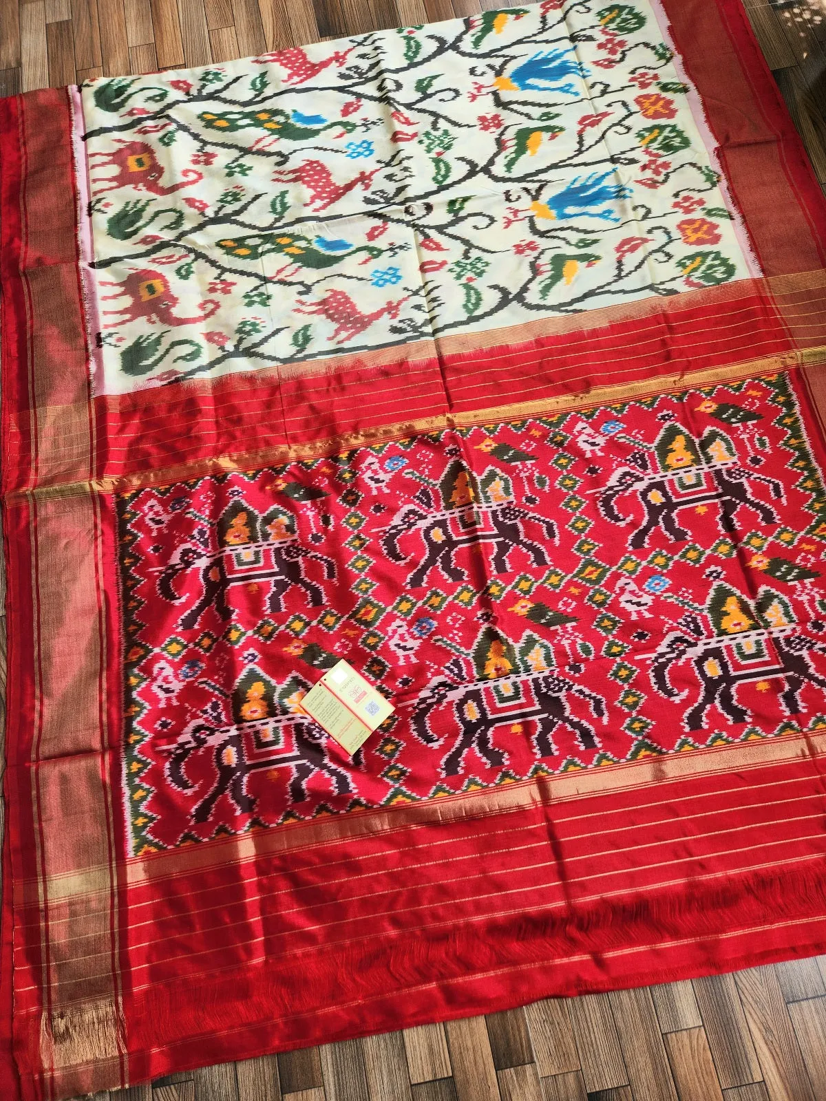 DOUBLE IKAT SILK SAREE - JUNGLE BOOK