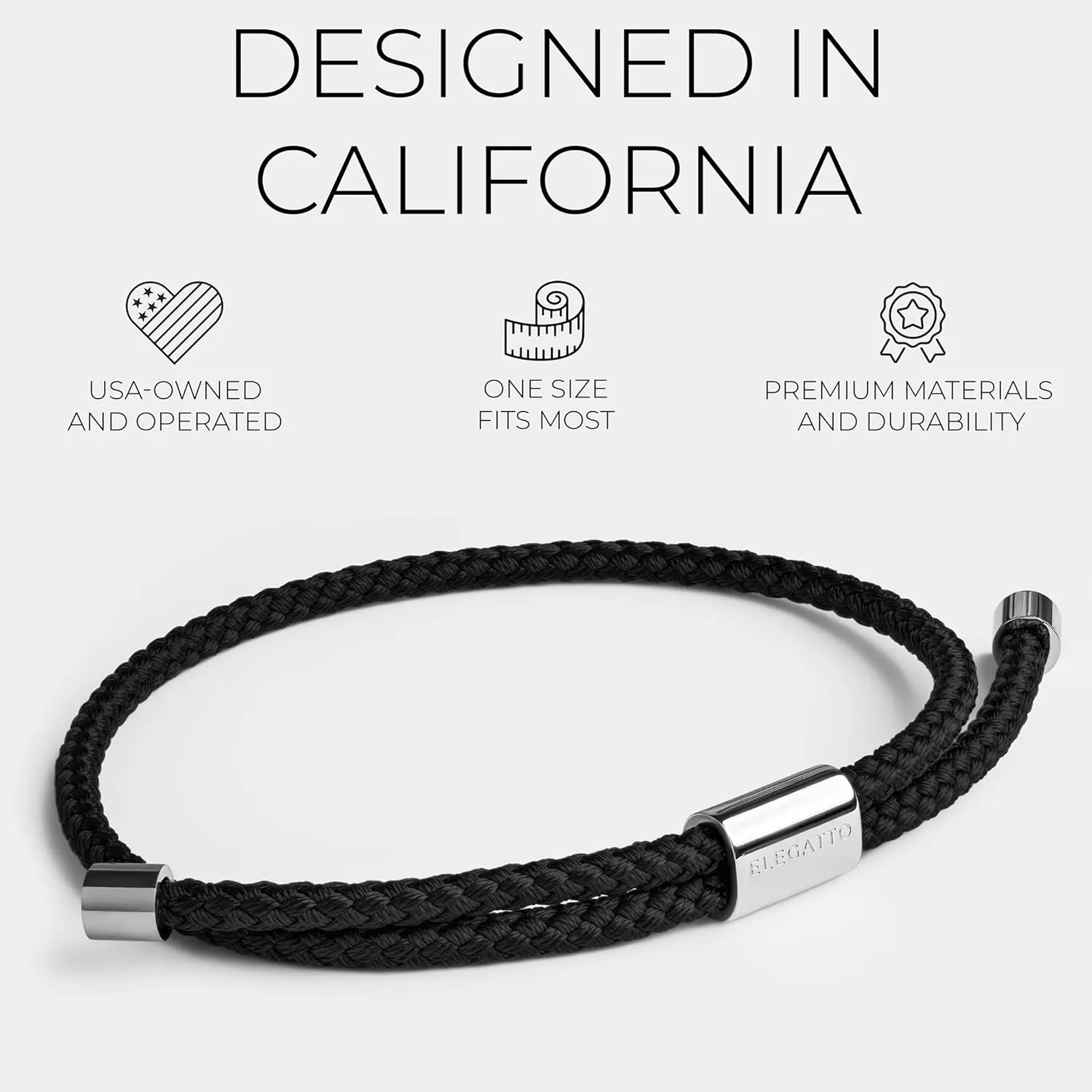 Elegatto Sailor Premium Rope Bracelet for Men | Nylon Marine Cord with Silver Polished Stainless Steel Pull Rope Closure | Mens Designer Bracelets
