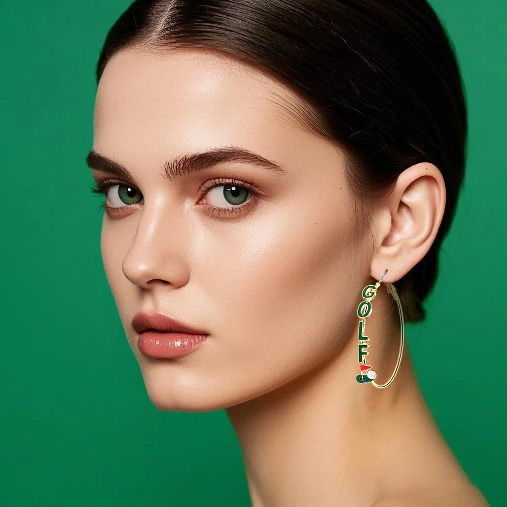 Golf Hoop Earrings for Women Golf Ball Tee Bag Cart Earring Statement Golf Themed Earrings Putting Green Earrings Sport Game Day Golf Accessories Outfits Jewelry Gifts