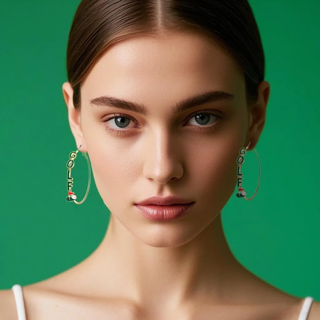 Golf Hoop Earrings for Women Golf Ball Tee Bag Cart Earring Statement Golf Themed Earrings Putting Green Earrings Sport Game Day Golf Accessories Outfits Jewelry Gifts