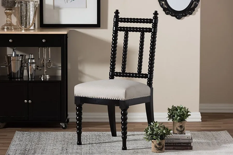 Heather Beige Fabric Upholstered & Black Finish Wood Dining Chair - 1pc