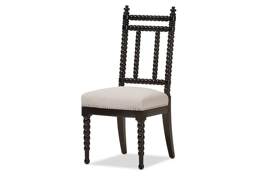 Heather Beige Fabric Upholstered & Black Finish Wood Dining Chair - 1pc