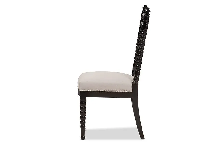 Heather Beige Fabric Upholstered & Black Finish Wood Dining Chair - 1pc