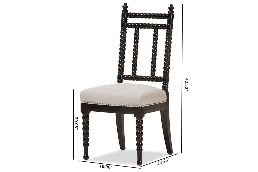Heather Beige Fabric Upholstered & Black Finish Wood Dining Chair - 1pc