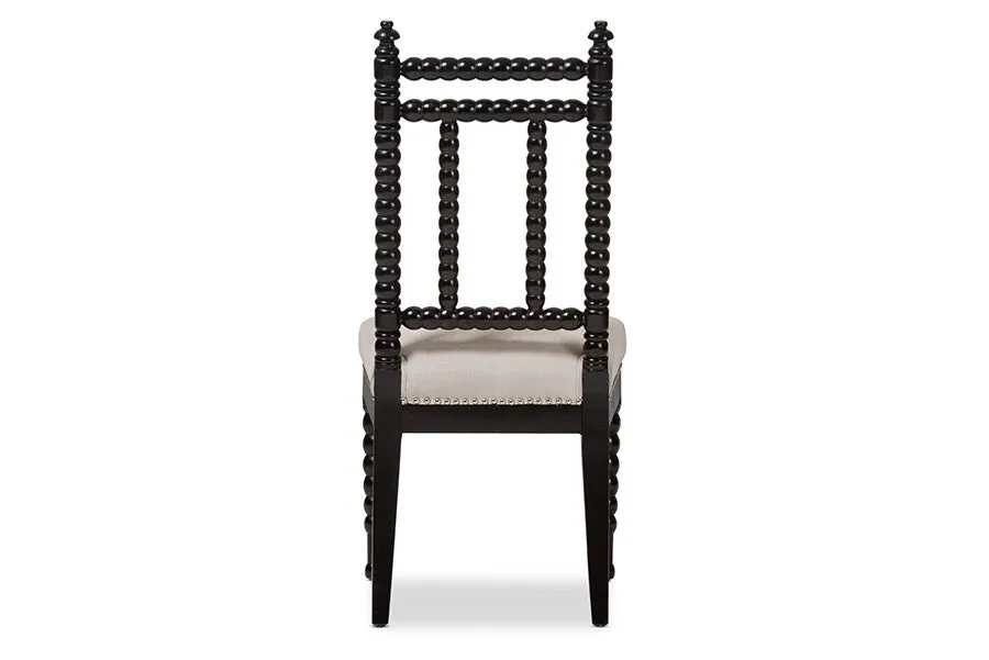 Heather Beige Fabric Upholstered & Black Finish Wood Dining Chair - 1pc