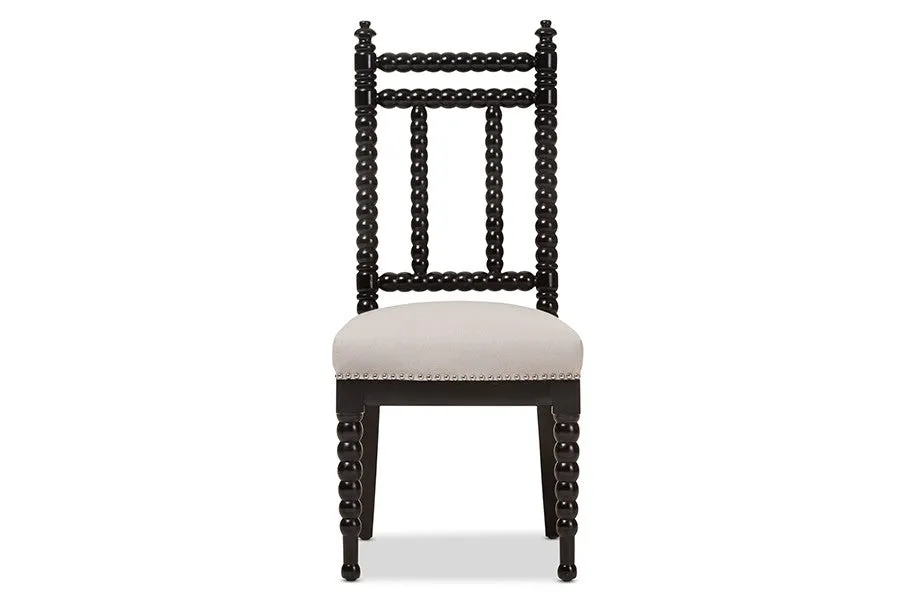 Heather Beige Fabric Upholstered & Black Finish Wood Dining Chair - 1pc