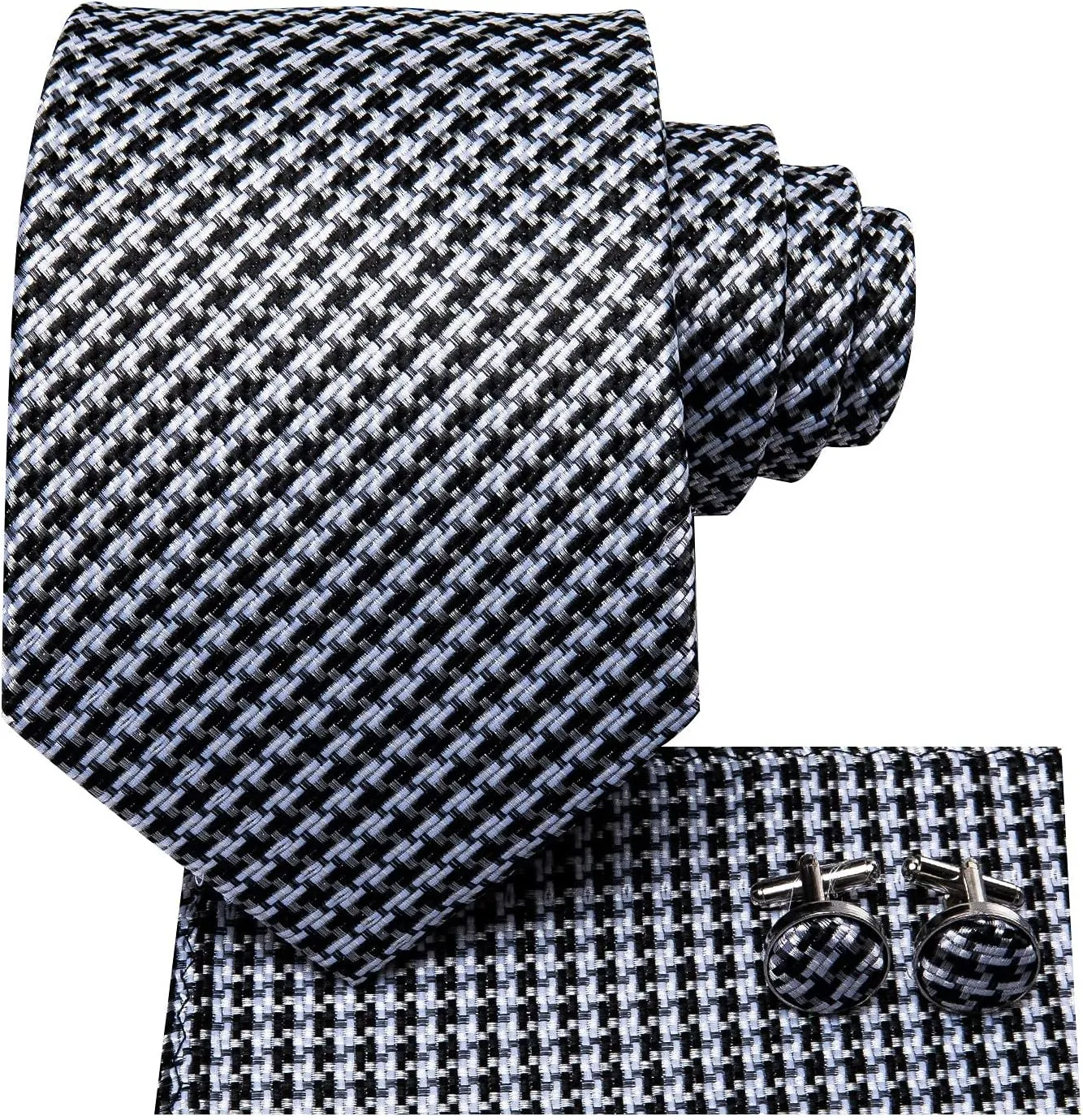 Hi-Tie 3 Pcs Gift Box Mens Tie Set Necktie with Pocket Square Cufflinks Lapel Pin Silk Neck Tie Collection
