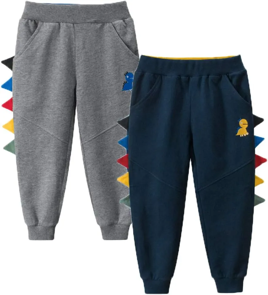 HILEELANG Toddler Boy Sweatpants Kids Sport Jogger Cotton Casual Active Playwear Sweats Pants 2-Pack
