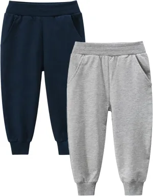 HILEELANG Toddler Boy Sweatpants Kids Sport Jogger Cotton Casual Active Playwear Sweats Pants 2-Pack