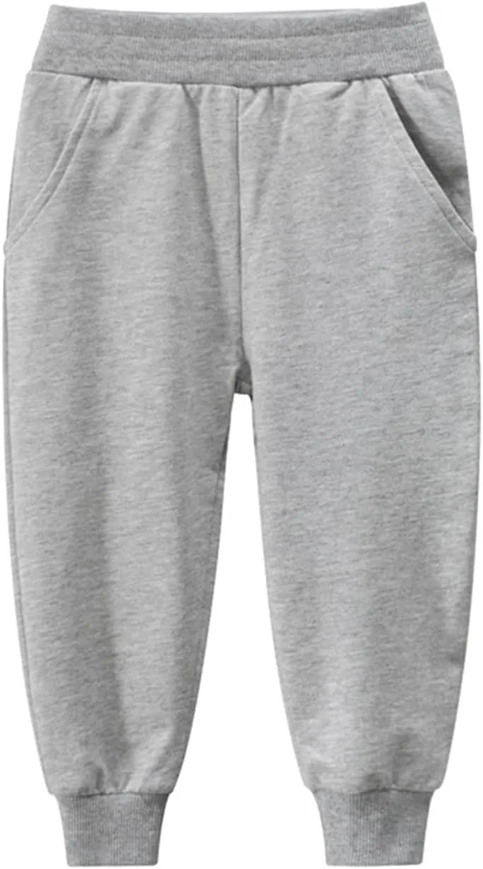 HILEELANG Toddler Boy Sweatpants Kids Sport Jogger Cotton Casual Active Playwear Sweats Pants 2-Pack