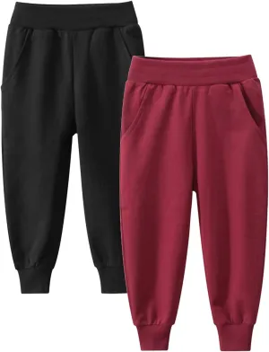HILEELANG Toddler Boy Sweatpants Kids Sport Jogger Cotton Casual Active Playwear Sweats Pants 2-Pack