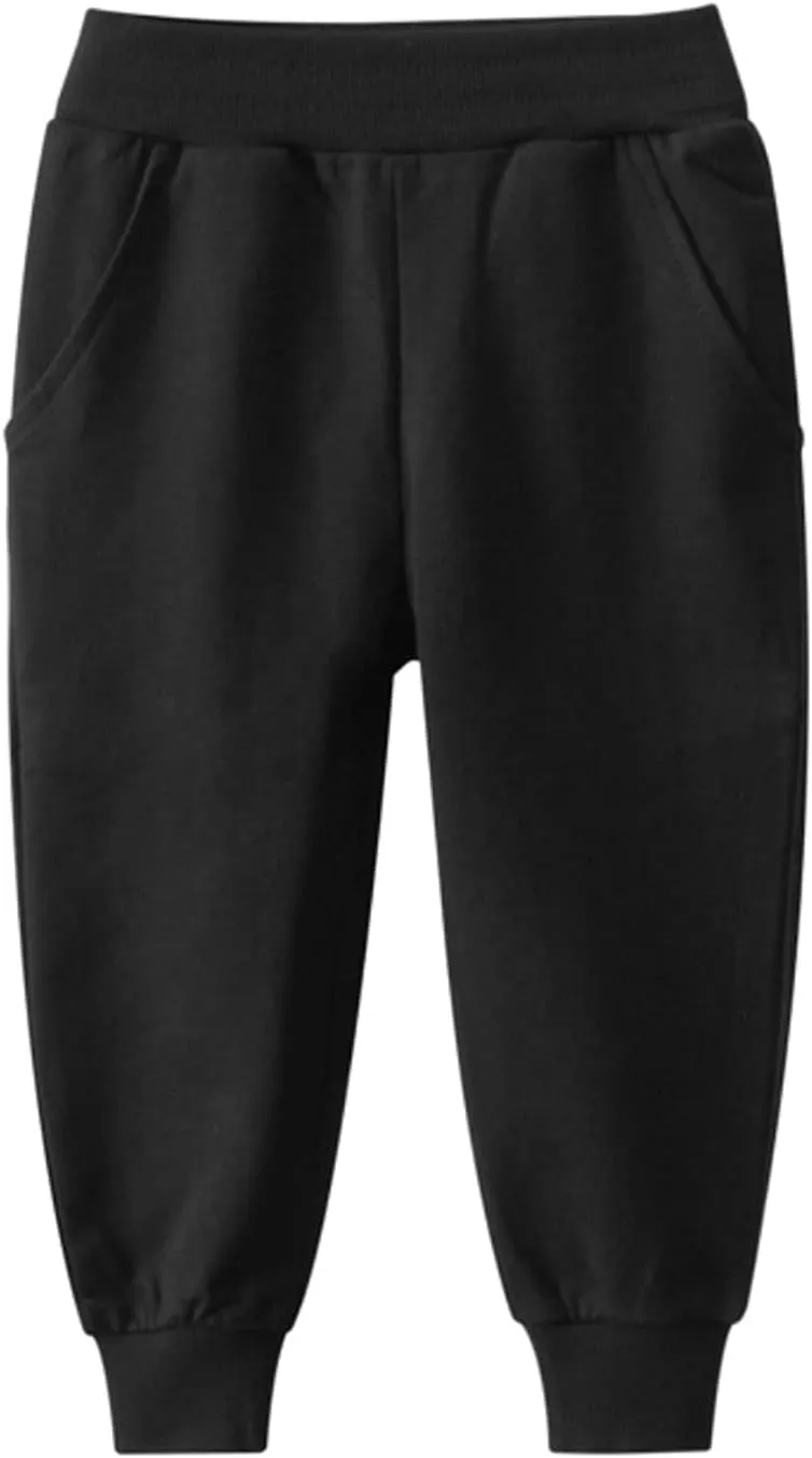 HILEELANG Toddler Boy Sweatpants Kids Sport Jogger Cotton Casual Active Playwear Sweats Pants 2-Pack