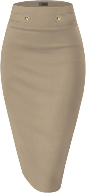 Hybrid & Company Womens Pencil Skirt Premium Nylon Ponte Stretch Office Made in The USA Below Knee