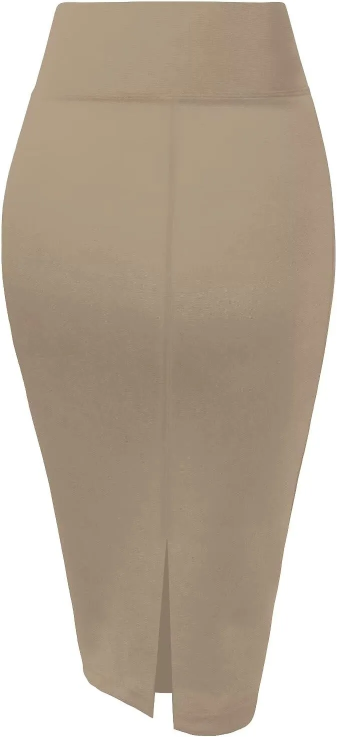 Hybrid & Company Womens Pencil Skirt Premium Nylon Ponte Stretch Office Made in The USA Below Knee