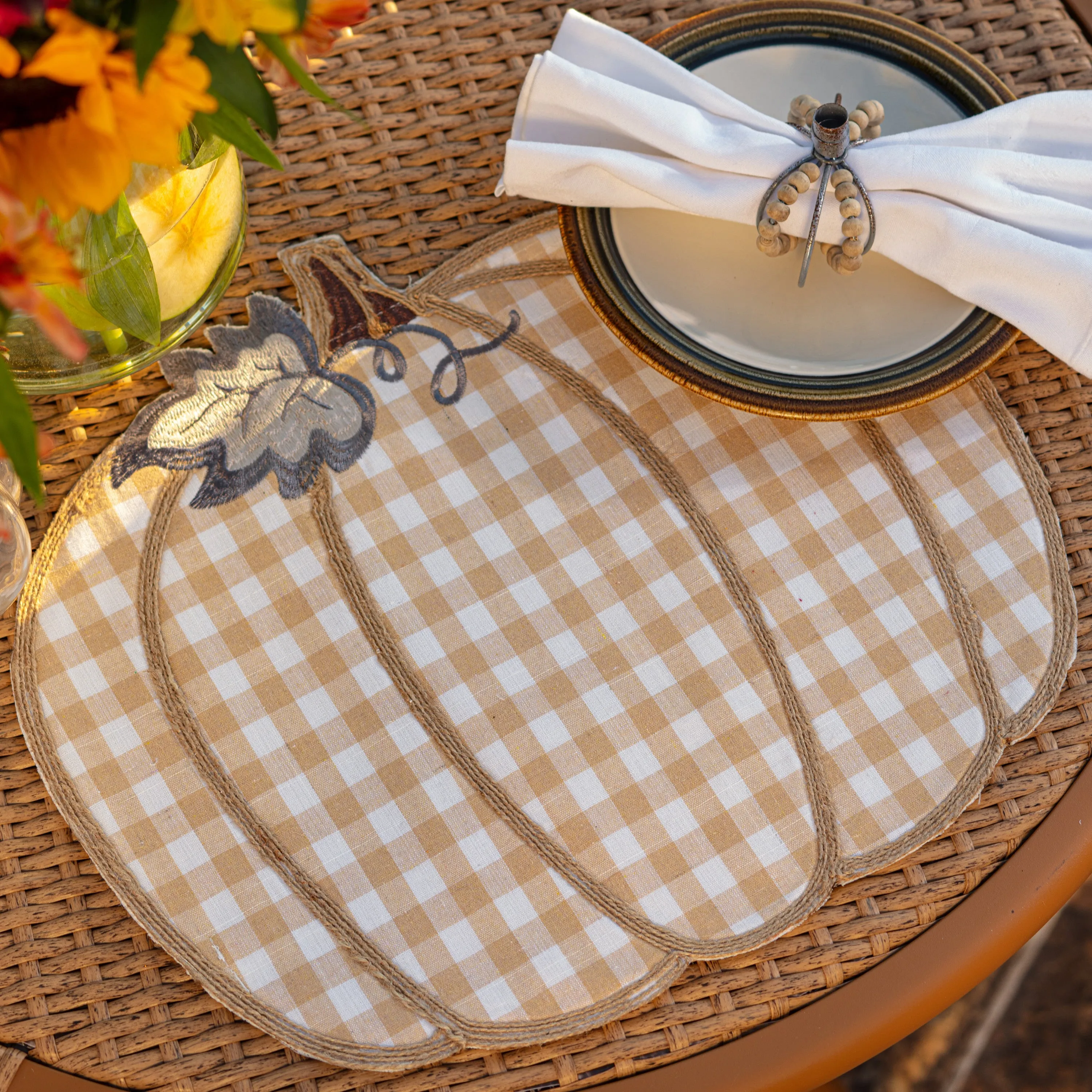 Indoor Pumpkin Check Natural Placemat