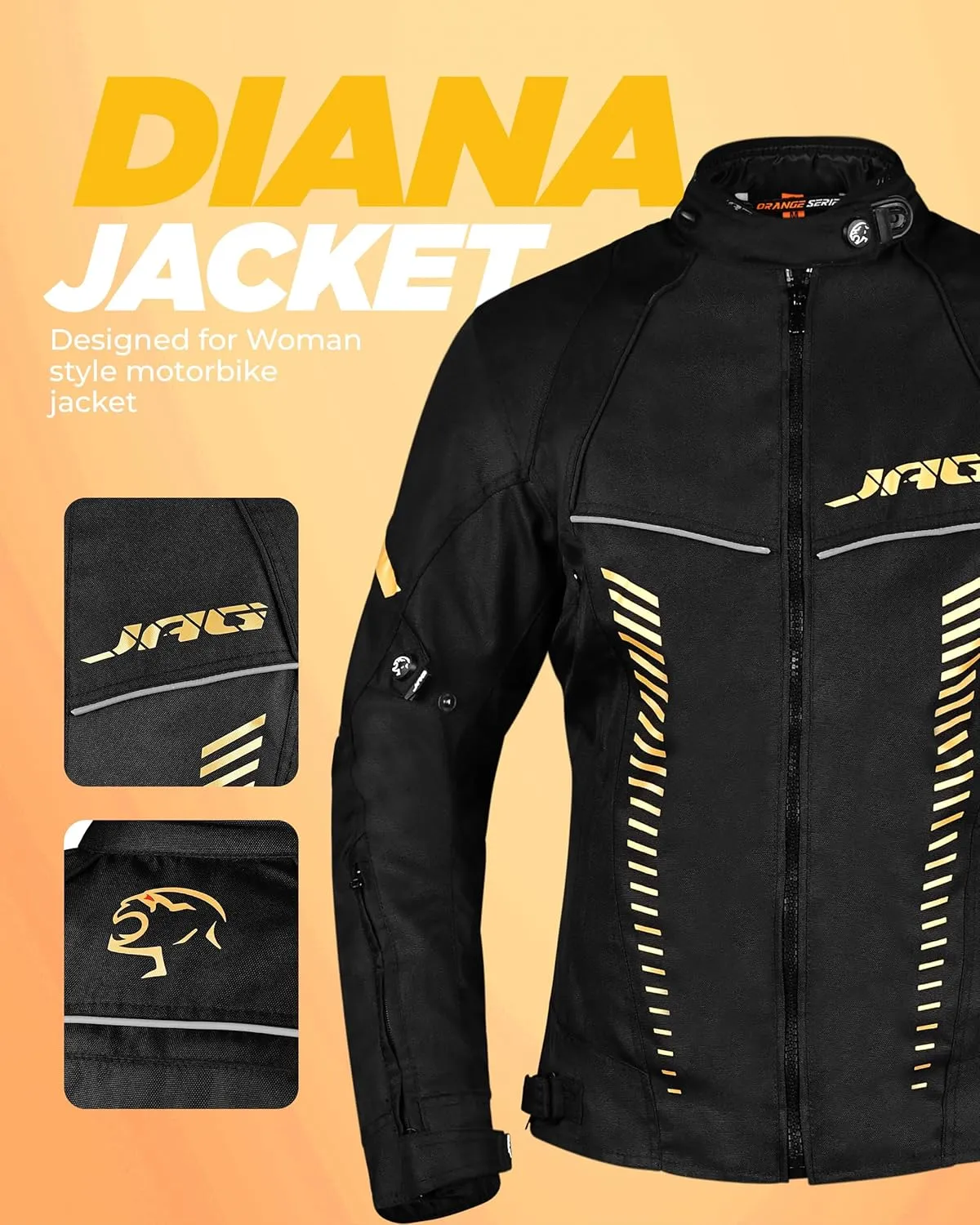 JAG Touring Motorcycle Jacket for Women, All Season Adventure Women's Dual Sport Jacket with CE Armor Cordura Fabric