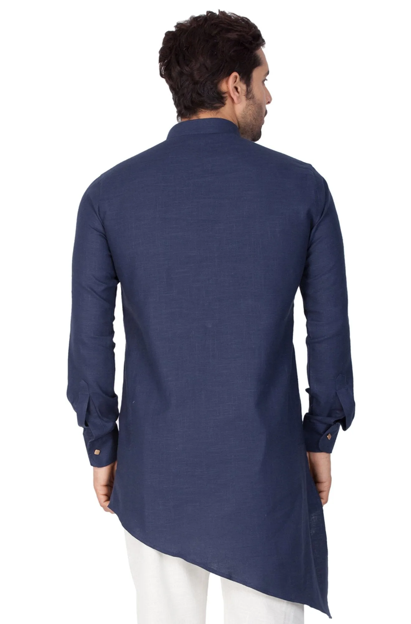 Jashvi Men's Blue Color Linen Kurta