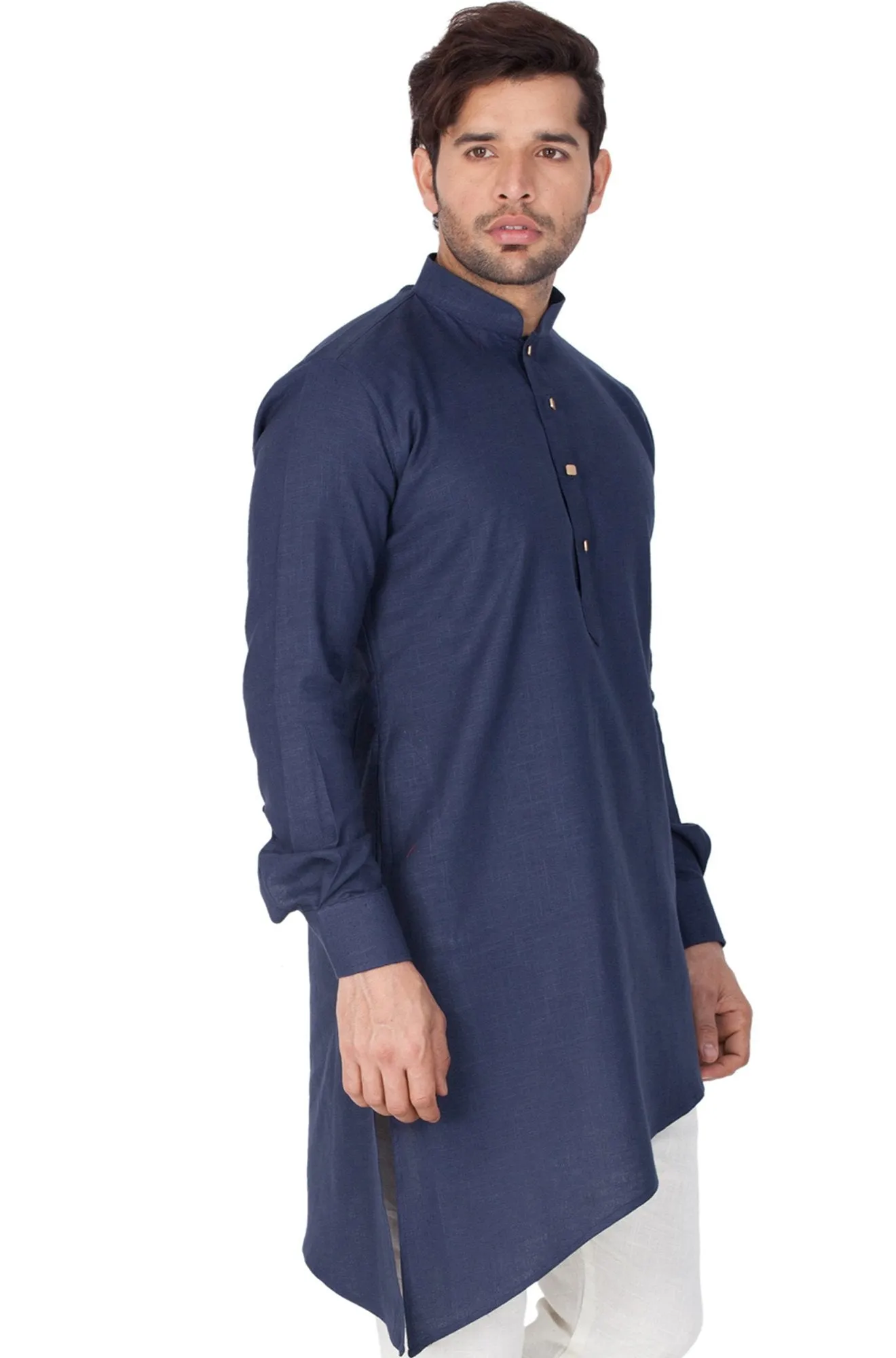 Jashvi Men's Blue Color Linen Kurta