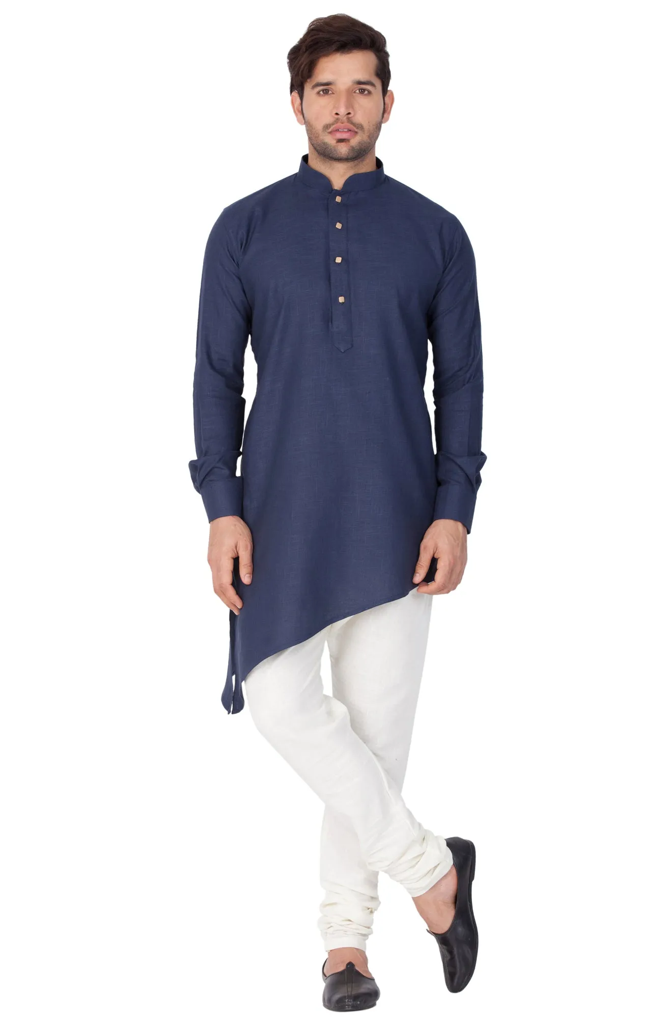 Jashvi Men's Blue Color Linen Kurta