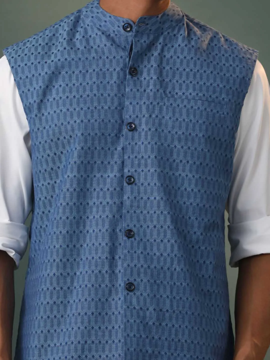 Jashvi Men's Blue Printed Nehru Jacket