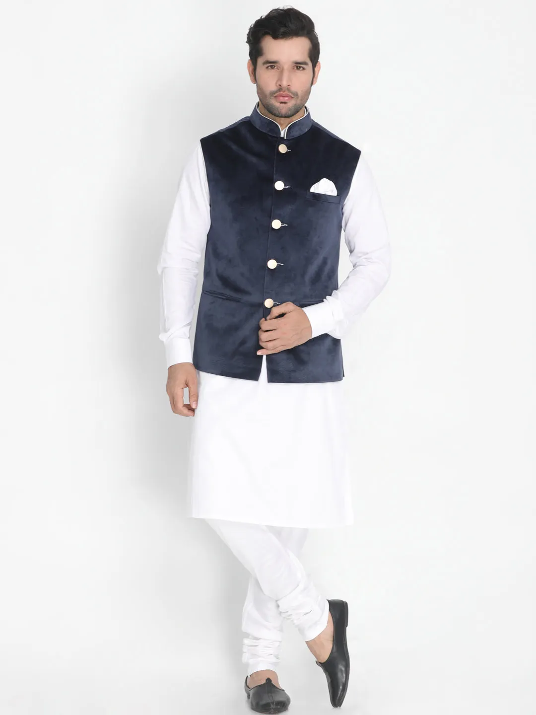 Jashvi Men's Blue Velvet Ethnic Jacket
