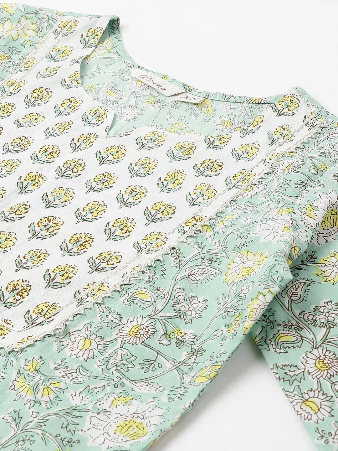 Jashvi Mint Green Floral Printed Kurta Pant set With Dupatta