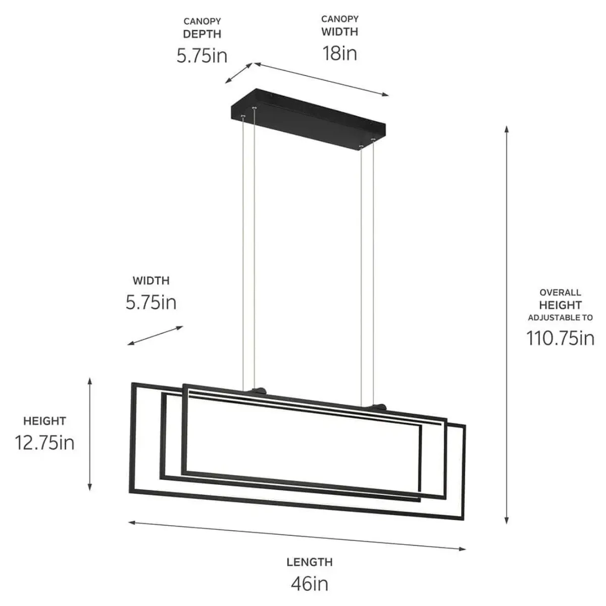 Jestin 46 in. 3 Lights Chandelier Matte Black Finish