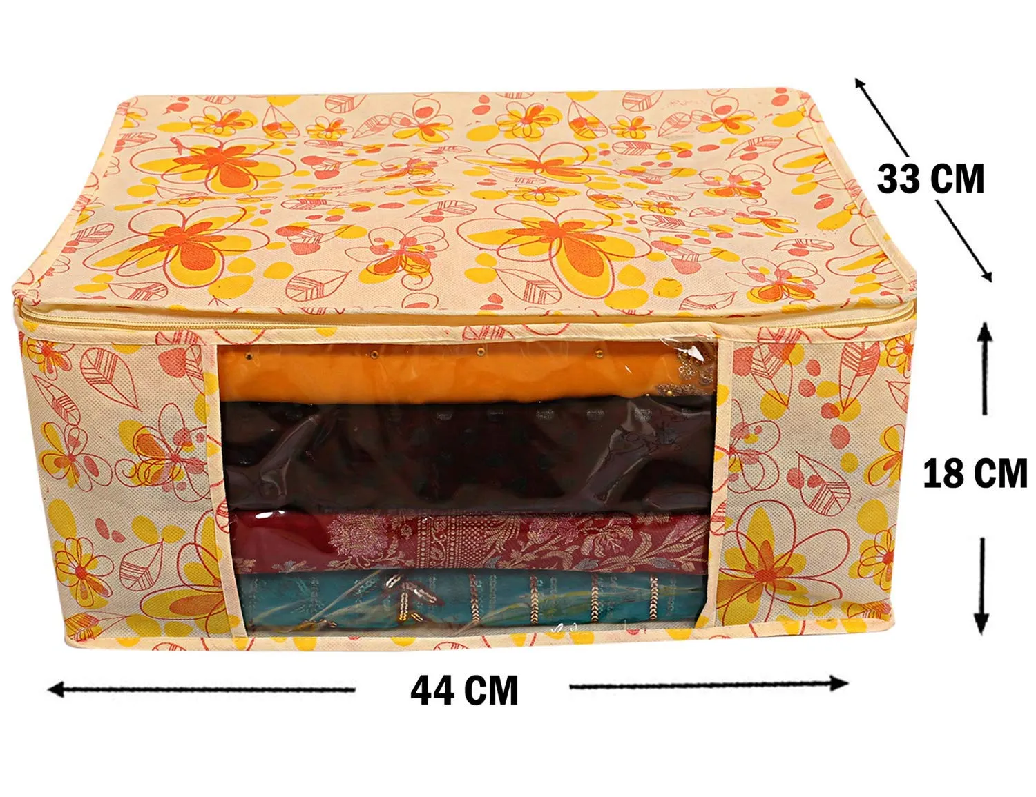 Kuber Industries Red Flower 8 Piece Non Woven Saree Cover, Large, Yellow-CTKTC14118