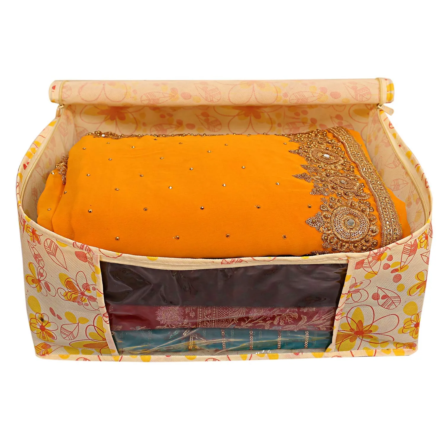 Kuber Industries Red Flower 8 Piece Non Woven Saree Cover, Large, Yellow-CTKTC14118