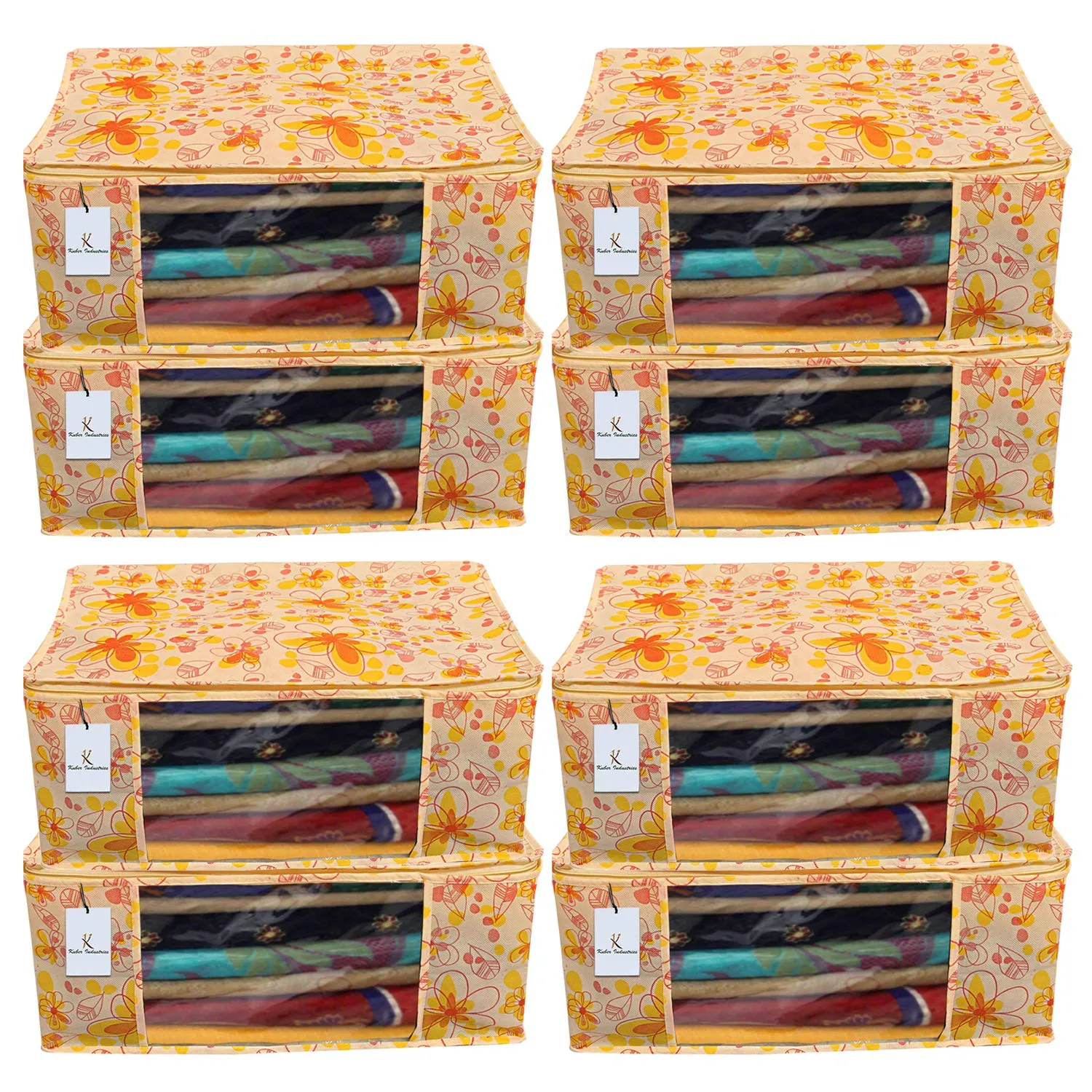 Kuber Industries Red Flower 8 Piece Non Woven Saree Cover, Large, Yellow-CTKTC14118