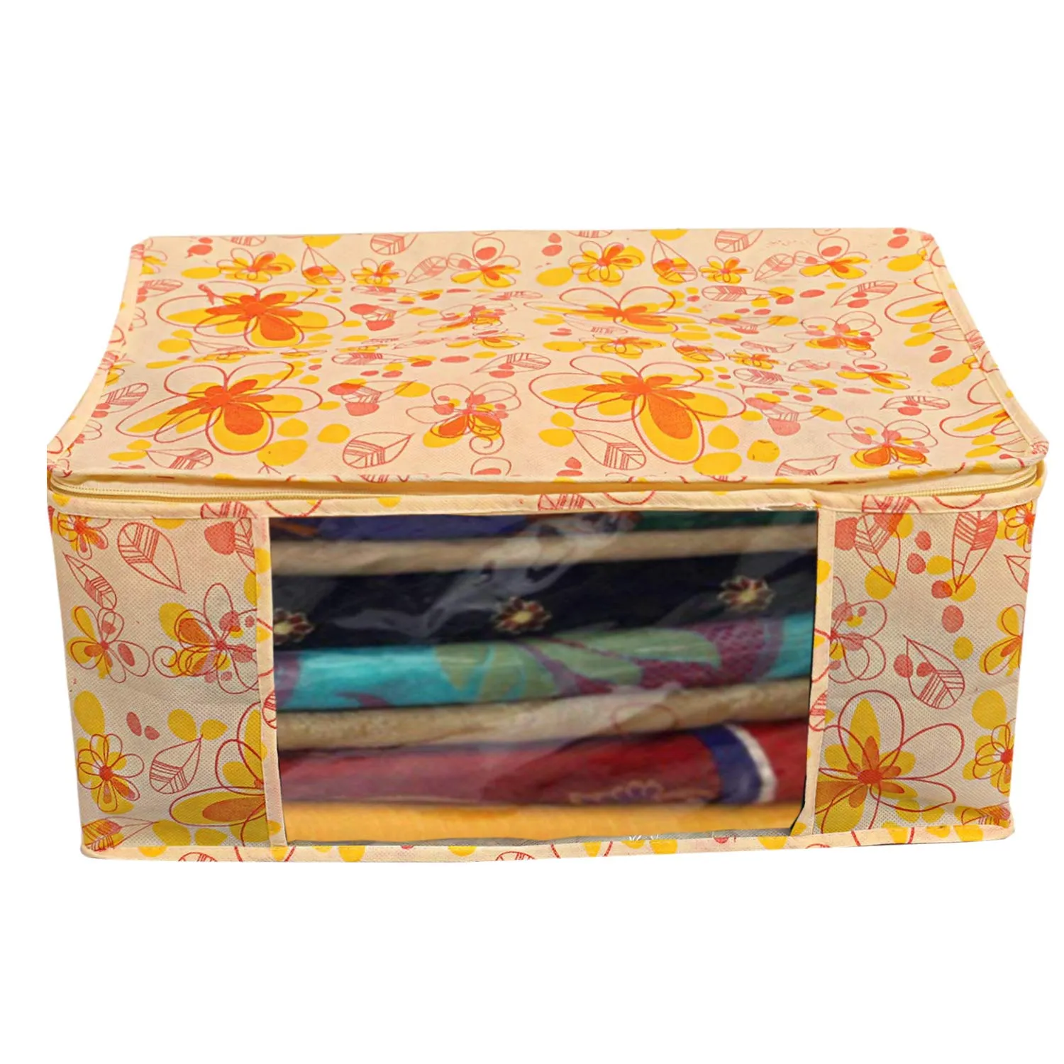 Kuber Industries Red Flower 8 Piece Non Woven Saree Cover, Large, Yellow-CTKTC14118