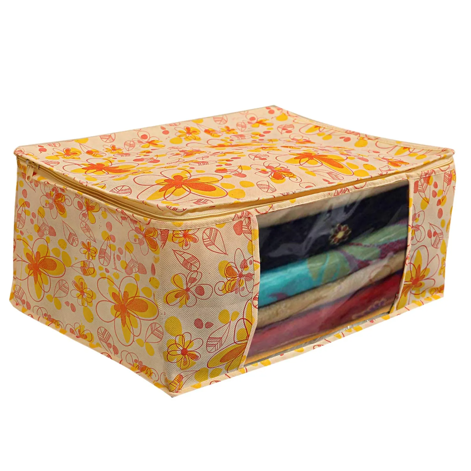 Kuber Industries Red Flower 8 Piece Non Woven Saree Cover, Large, Yellow-CTKTC14118