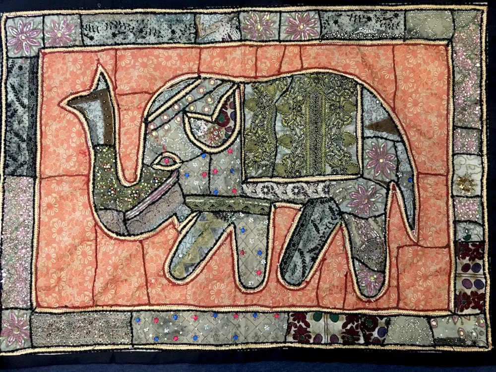 large indian embroidered elephant wall hangings