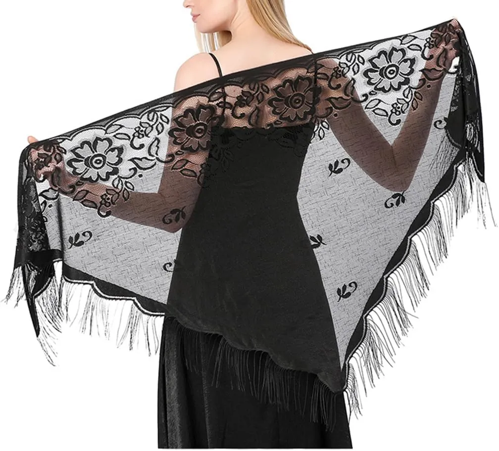 LMVERNA Shawl Wraps for Women New Nylon Hollow Solid Color Breathable Tassel Triangle Scarf Shawl