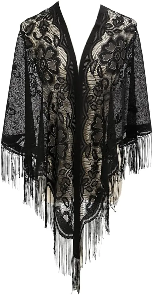 LMVERNA Shawl Wraps for Women New Nylon Hollow Solid Color Breathable Tassel Triangle Scarf Shawl